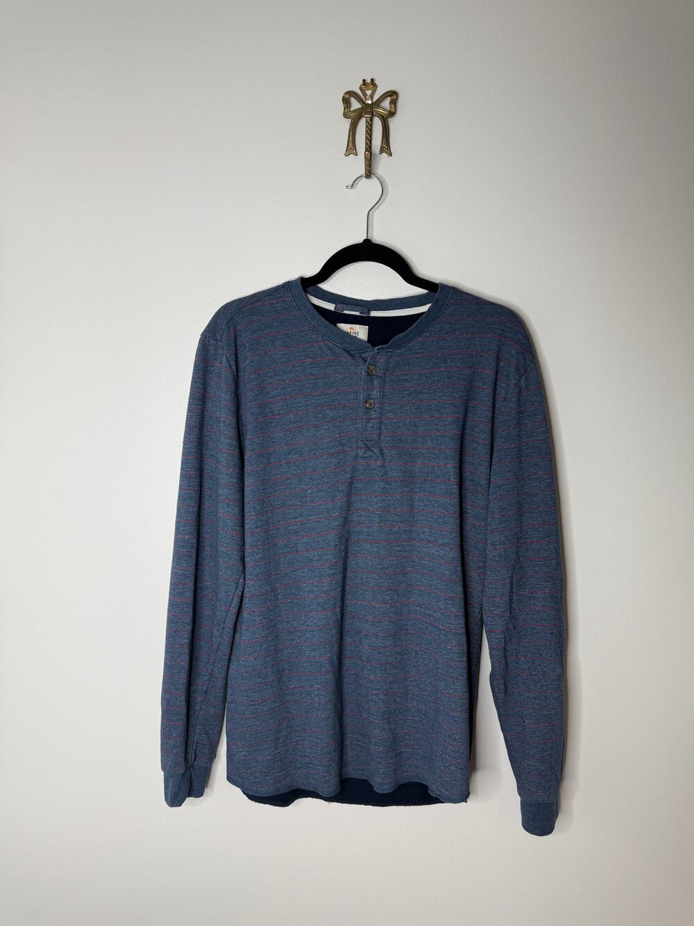 Men's Marine Layer Blue Red Striped Long-sleeved Henley Casual Shirt Top M/L